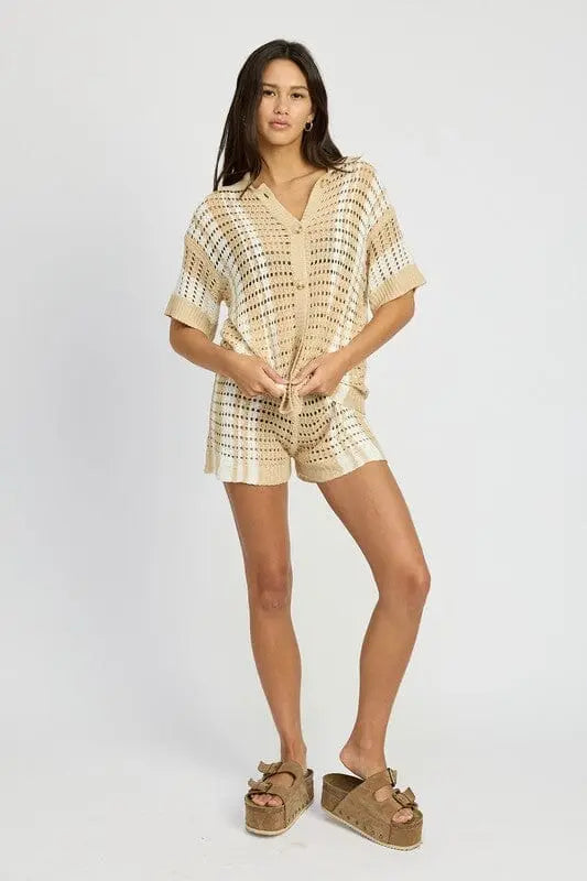 Emory Park Button Up Striped Crochet Top crochet button up top Emory Park