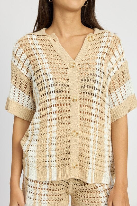 Emory Park Button Up Striped Crochet Top crochet button up top Emory Park 