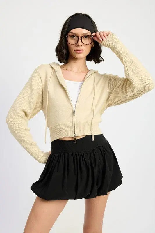 Emory Park Crop Zip Up Hoodie zip up hoodie Emory Park ECRU S