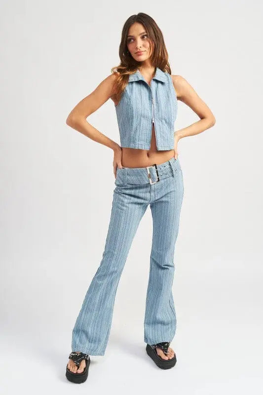 Emory Park Low Rise Flared Jeans thick belted denim flare jeans Emory Park