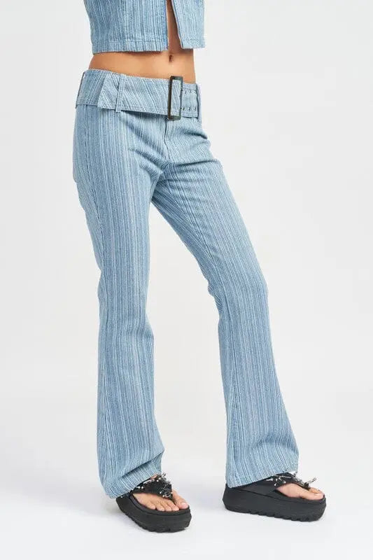 Emory Park Low Rise Flared Jeans thick belted denim flare jeans Emory Park