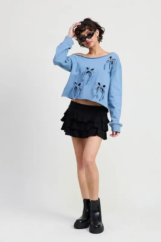 Emory Park One Shoulder French Terry Bow Cutout Sweatshirt Bow cutout sweatshirt Emory Park
