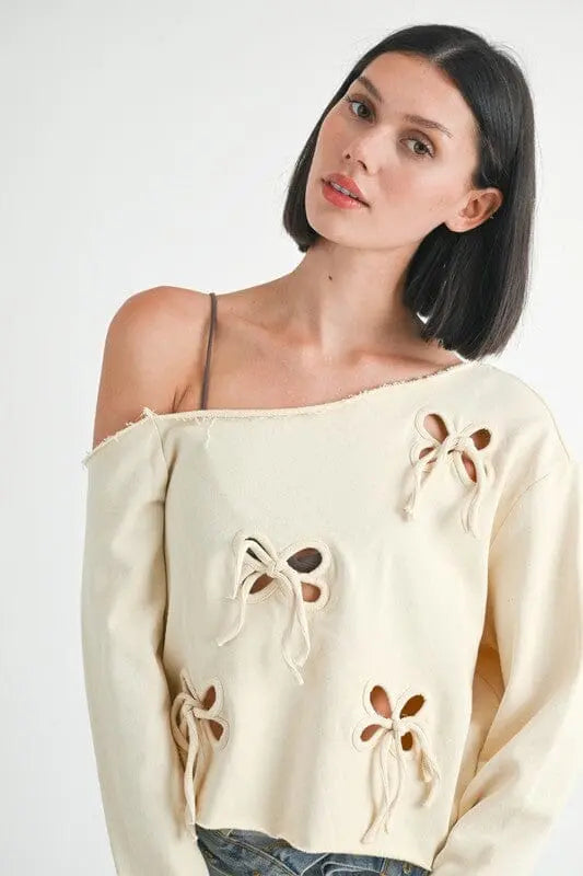 Emory Park One Shoulder French Terry Bow Cutout Sweatshirt Bow cutout sweatshirt Emory Park
