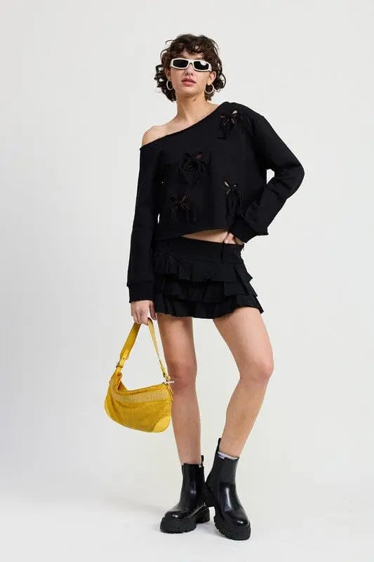 Emory Park One Shoulder French Terry Bow Cutout Sweatshirt Bow cutout sweatshirt Emory Park