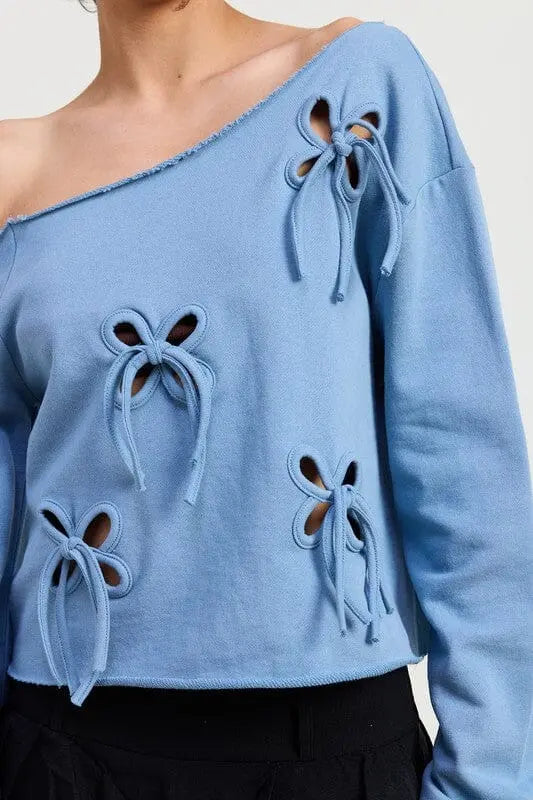 Emory Park One Shoulder French Terry Bow Cutout Sweatshirt Bow cutout sweatshirt Emory Park