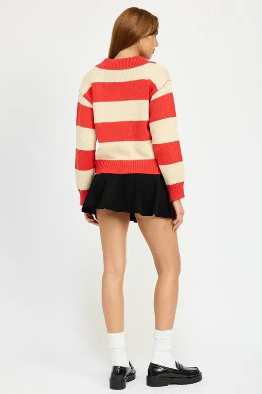 Emory Park Red Striped Collared Sweater striped collared sweater Emory Park