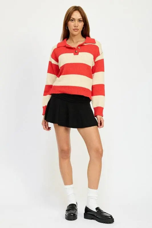 Emory Park Red Striped Collared Sweater striped collared sweater Emory Park