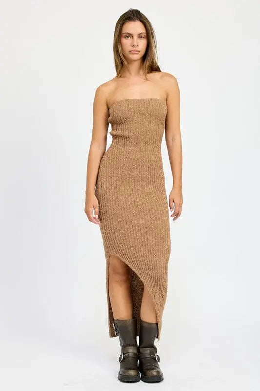 Emory Park Ribbed Tube Dress ribbed maxi Dress Emory Park MOCHA S
