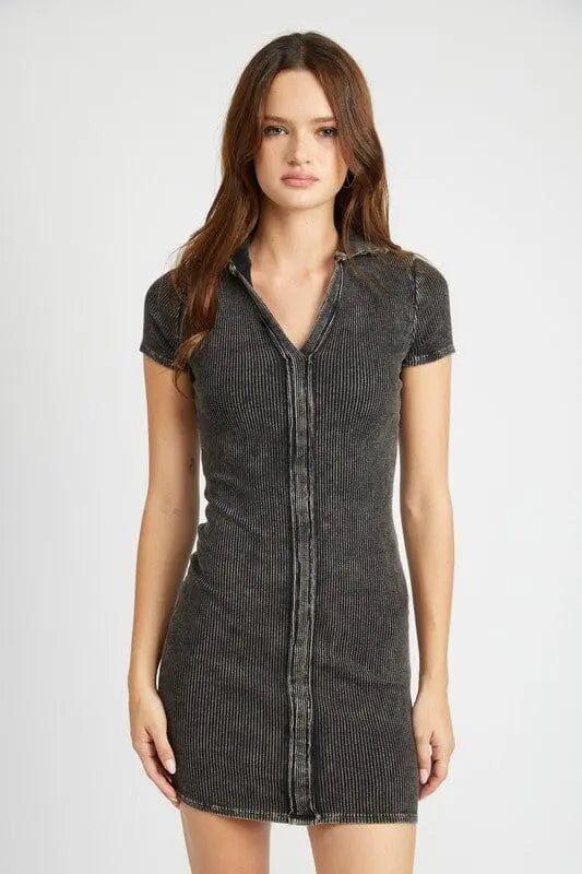 Exposed Seam Collared Mini Dress Emory Park BLACK S