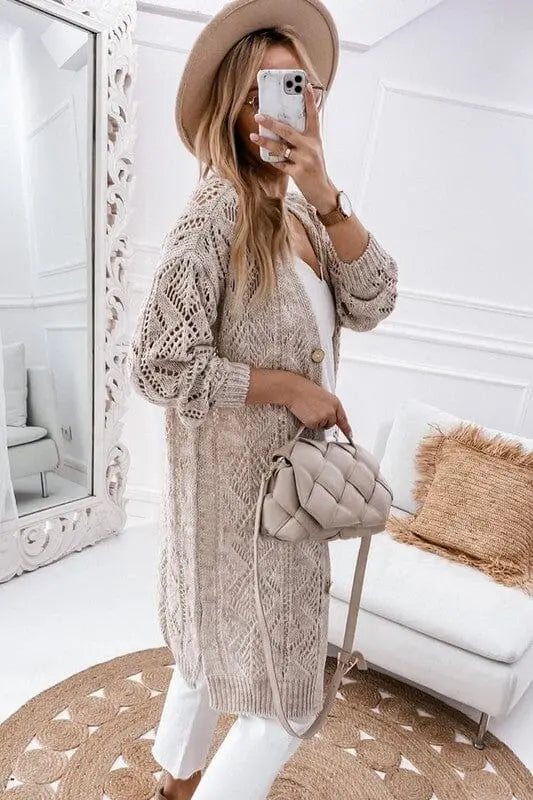 Eyelet Button Down Cardigan EG fashion