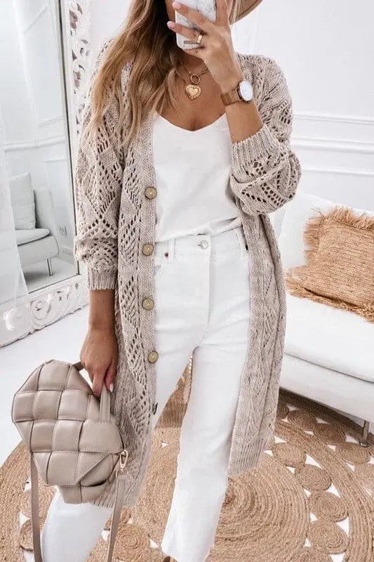 Eyelet Button Down Cardigan EG fashion