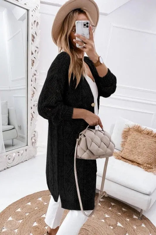 Eyelet Button Down Cardigan EG fashion