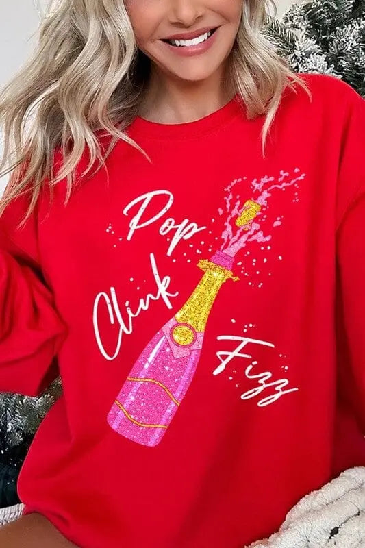 Faux Glitter Pop Clink Fizz Graphic Sweatshirts Color Bear RED S