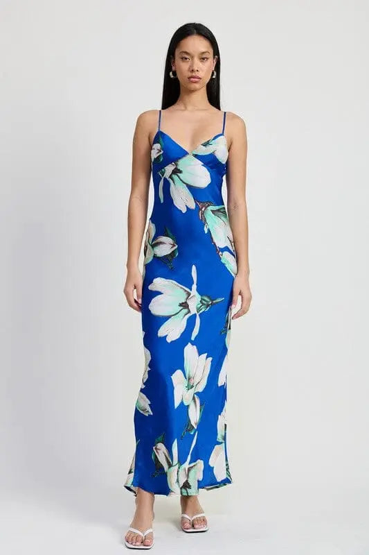 FLORAL BIAS MAXI DRESS Emory Park BLUE FLORAL S