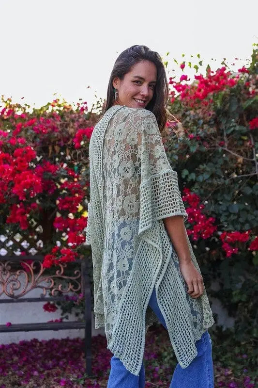 Floral Lace Textured Kimono cover up kimono Poet Street Boutique