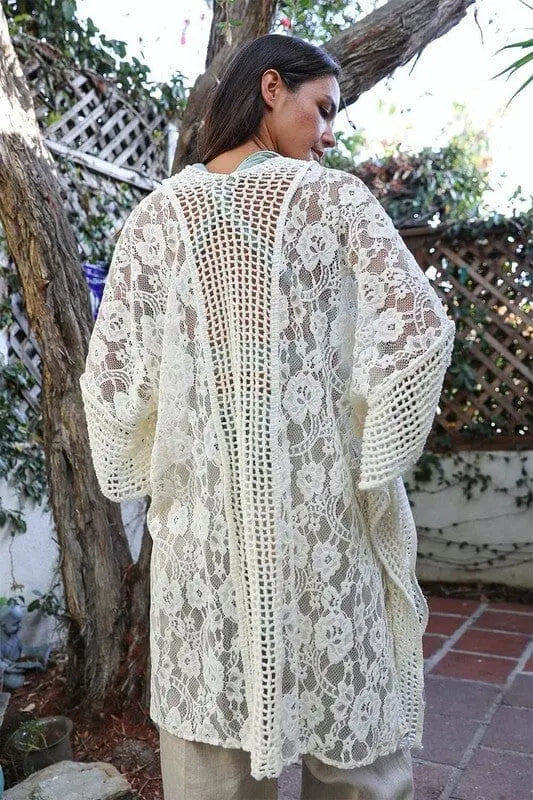 Floral Lace Textured Kimono cover up kimono Poet Street Boutique