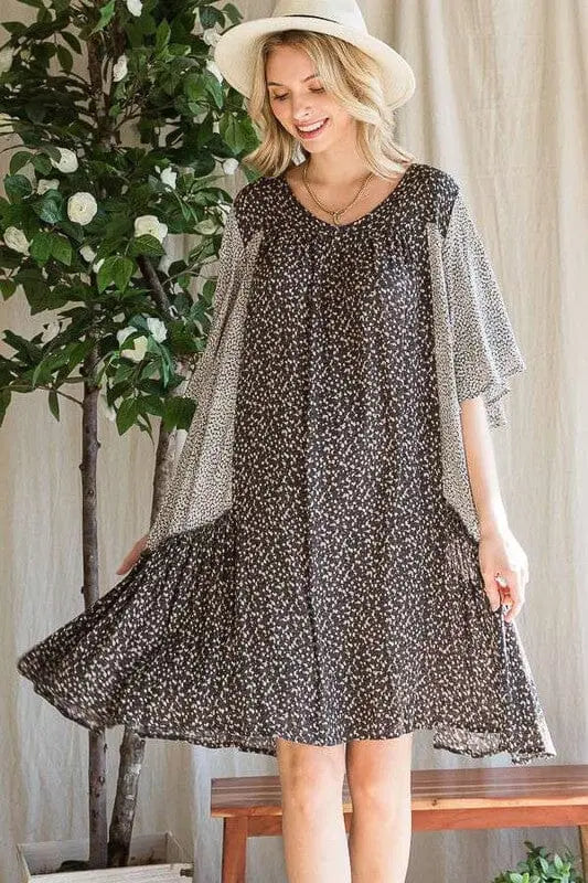 FLORAL PRINT RUFFLE DRESS Jade By Jane CHARCOAL S