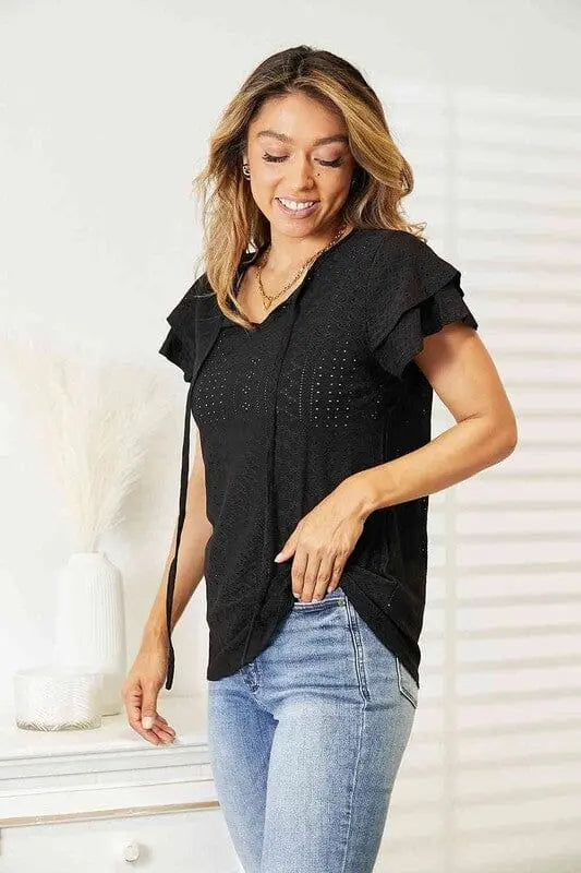 Flutter Sleeve Top ClaudiaG Apparel Black L