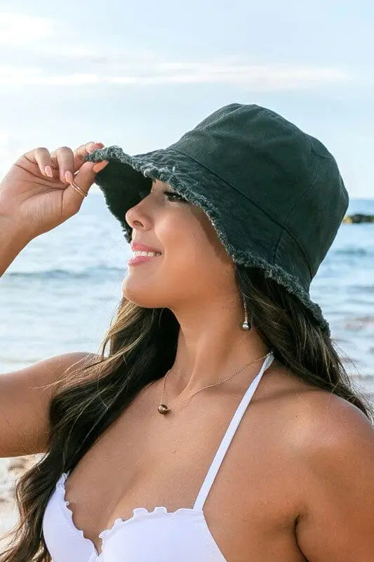 Frayed Edge Canvas Bucket Hat Aili's Corner Black OneSize