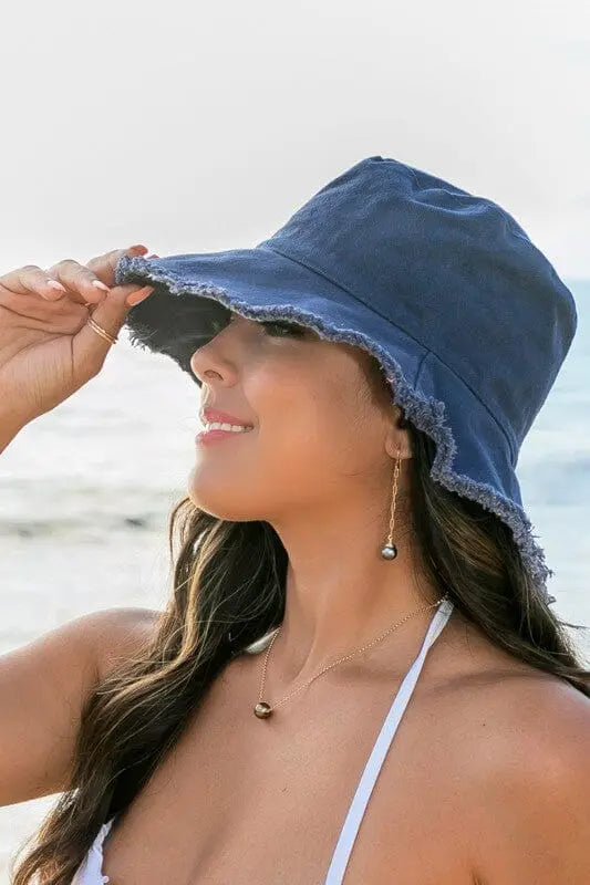 Frayed Edge Canvas Bucket Hat Aili's Corner Navy OneSize