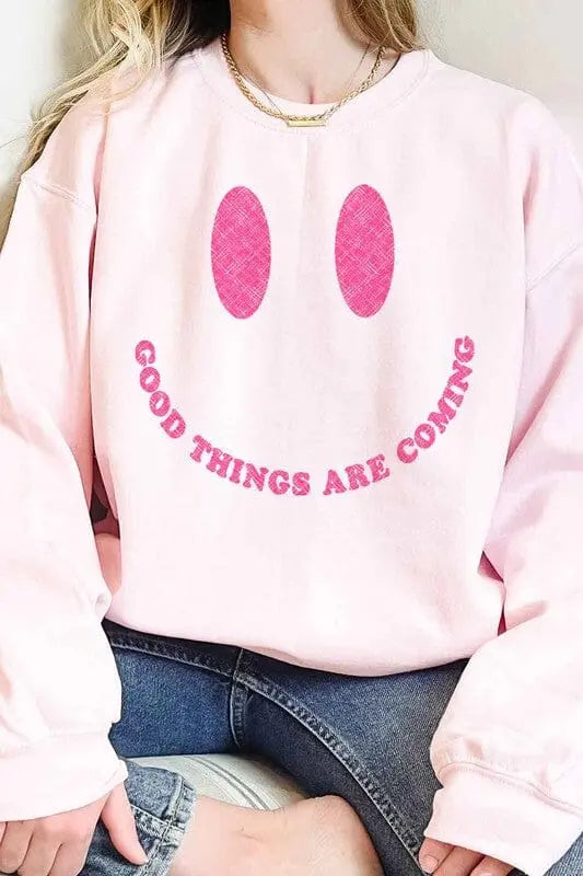 Good Things Are Coming Oversized Sweatshirt graphic oversized sweatshirt Poet Street Boutique PINK S/M