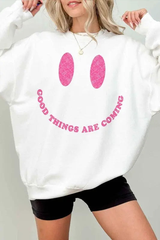 Good Things Are Coming Oversized Sweatshirt graphic oversized sweatshirt Poet Street Boutique WHITE S/M
