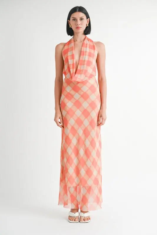 HALTER MAXI SATIN DRESS WITH OPEN BACK Emory Park