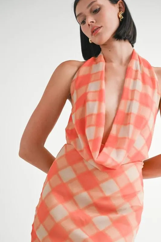 HALTER MAXI SATIN DRESS WITH OPEN BACK Emory Park
