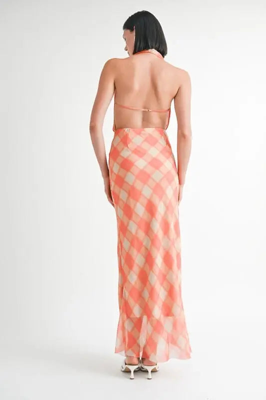 HALTER MAXI SATIN DRESS WITH OPEN BACK Emory Park