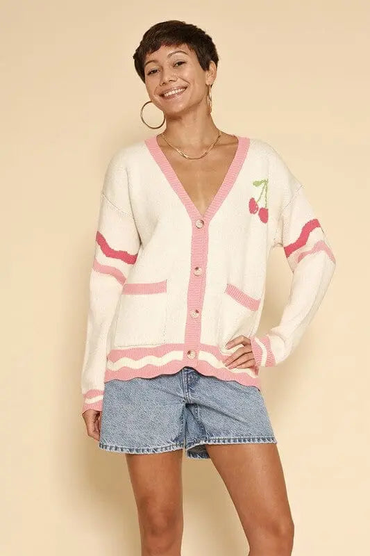 Heart Cherry Varsity Cardigan Cherry sweater cardigan Miss Sparkling