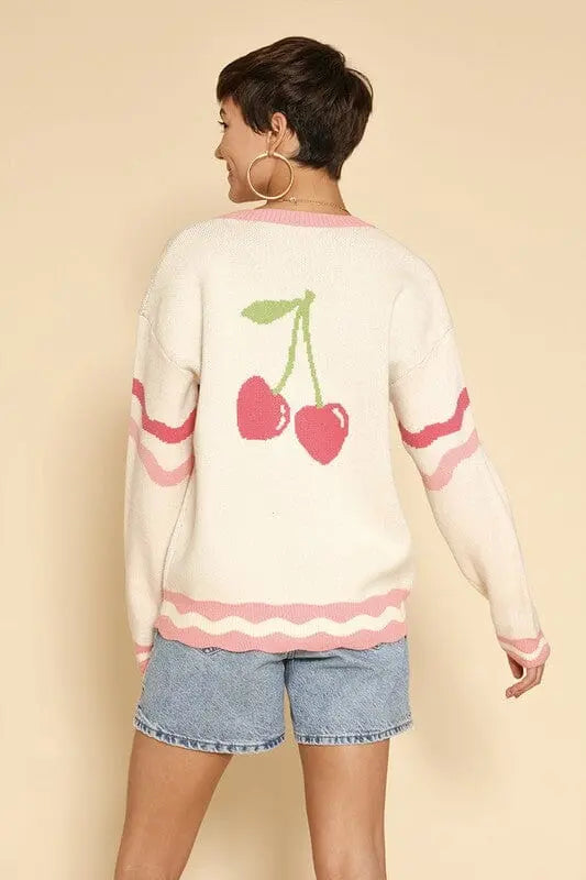 Heart Cherry Varsity Cardigan Cherry sweater cardigan Miss Sparkling