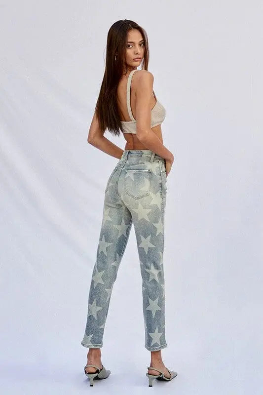 HIGH RISE STAR PRINTED GIRLFRIEND JEANS Insane Gene