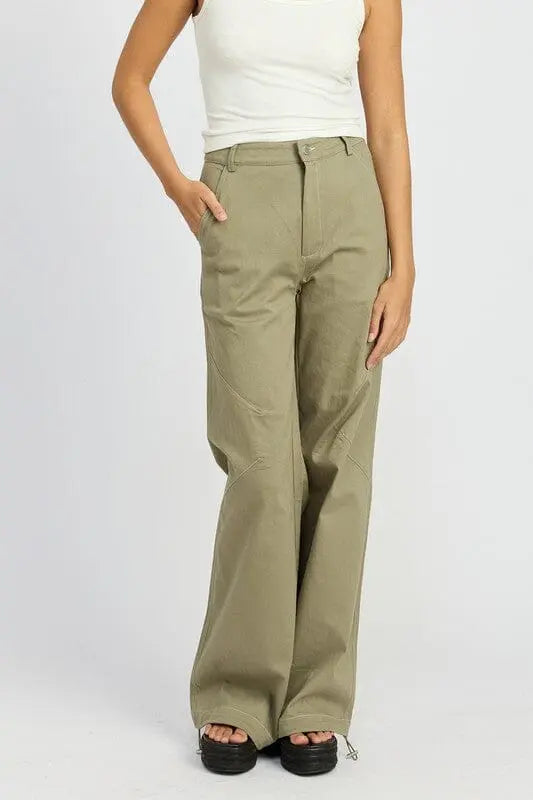 HIGH WAISTED WIDE LEG PANTS Emory Park VINTAGE OLIVE S