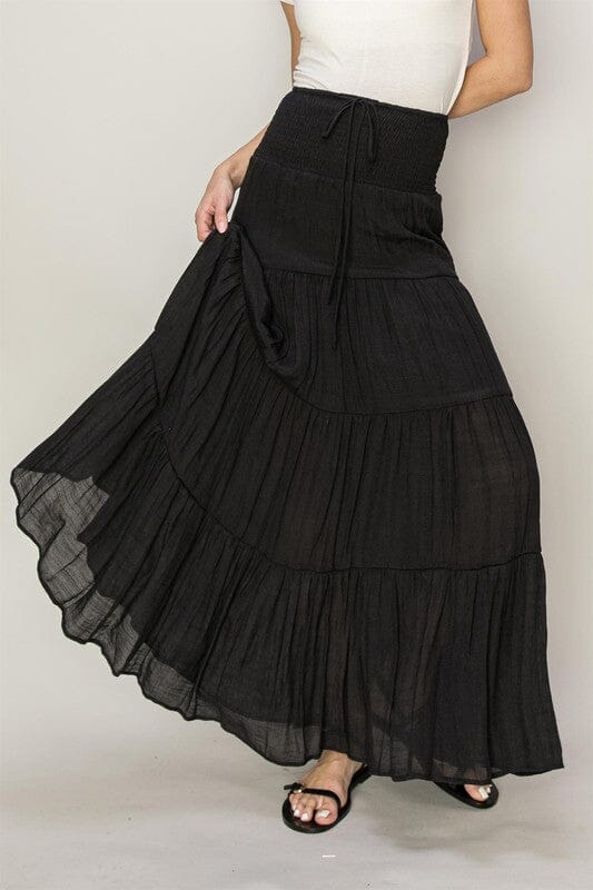 HYFVE D-Drawstring Waist Tiered Maxi Skirt tiered maxi skirt HYFVE BLACK S 