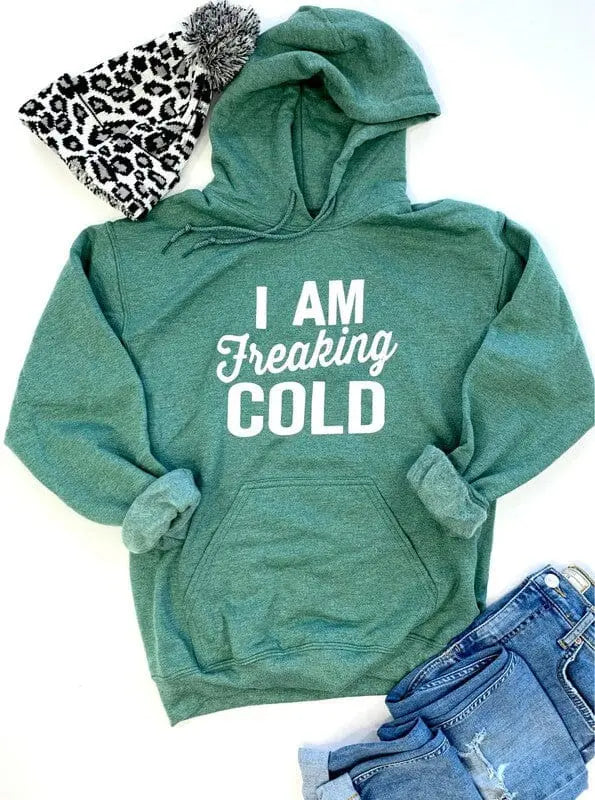 I Am Freaking Cold Softstyle Hoodie Ocean and 7th Heather Green L