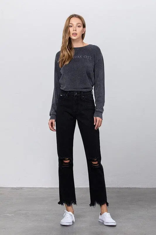 Insane Gene Destroyed Straight Leg Jeans black denim jeans Insane Gene BLACK 1