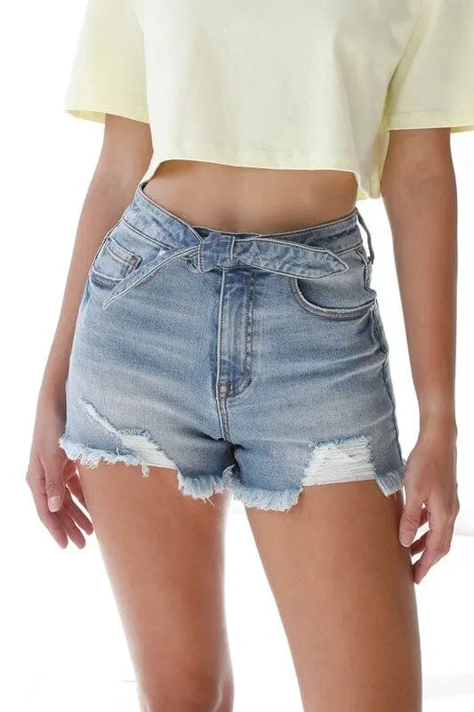 Insane Gene Front Ribbon Tie Denim Shorts ribbon tie denim short Insane Gene