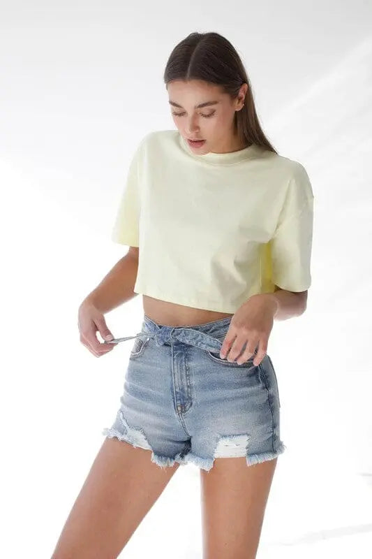 Insane Gene Front Ribbon Tie Denim Shorts ribbon tie denim short Insane Gene