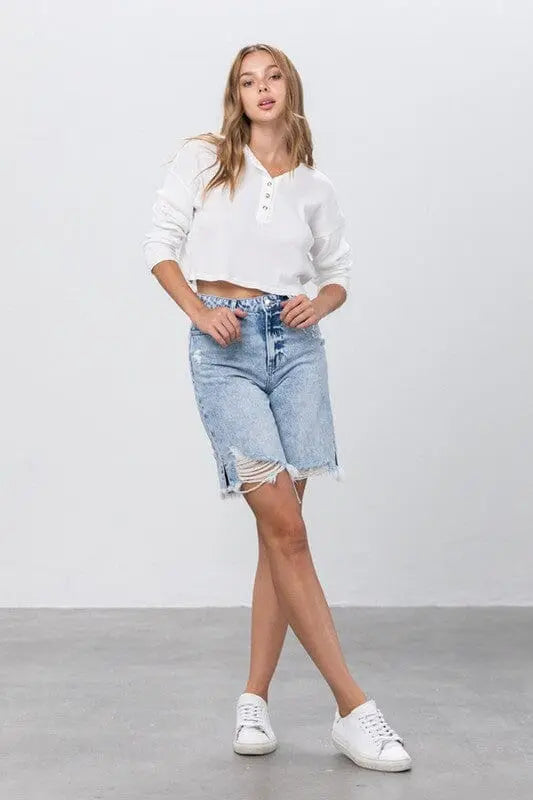 Insane Gene HR Frayed Hem Bermuda Denim Shorts bermuda denim short Insane Gene