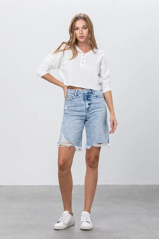Insane Gene HR Frayed Hem Bermuda Denim Shorts bermuda denim short Insane Gene