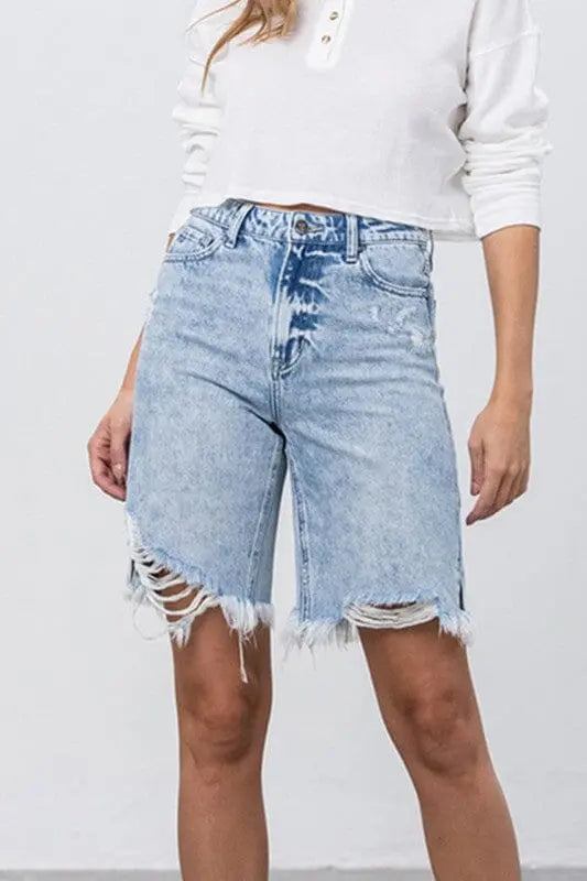 Insane Gene HR Frayed Hem Bermuda Denim Shorts bermuda denim short Insane Gene MEDIUM S