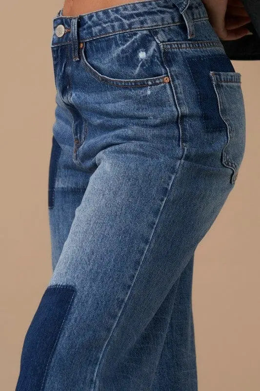 Insane Gene Relaxed Patchwork Wide Leg Jeans patch work jeans Insane Gene