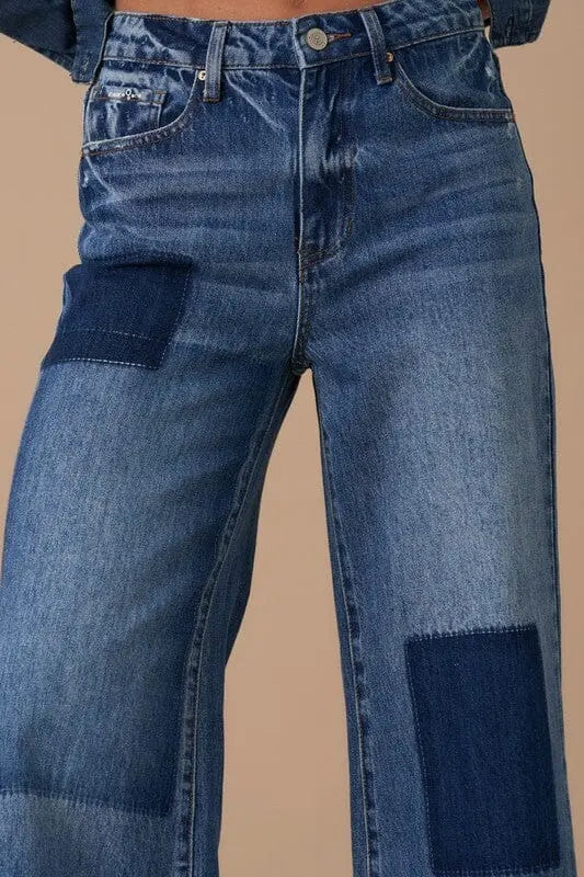 Insane Gene Relaxed Patchwork Wide Leg Jeans patch work jeans Insane Gene