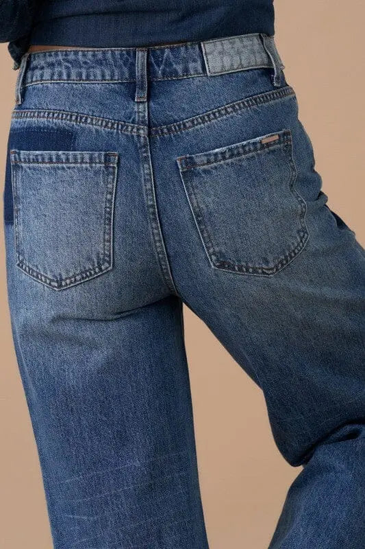 Insane Gene Relaxed Patchwork Wide Leg Jeans patch work jeans Insane Gene