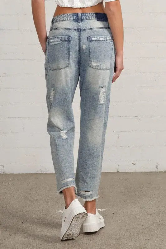 Insane Gene Slouchy Raw Hem Patch Jeans patch work jeans Insane Gene