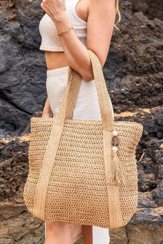 Izola Carry All Tassel Tote straw tassle tote Poet Street Boutique