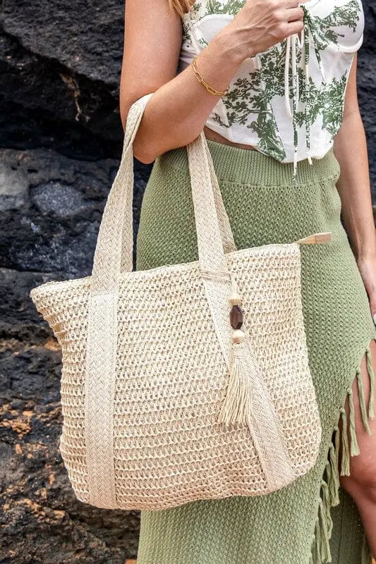 Izola Carry All Tassel Tote straw tassle tote Poet Street Boutique