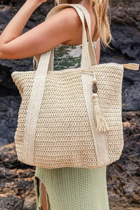 Izola Carry All Tassel Tote straw tassle tote Poet Street Boutique Straw OneSize
