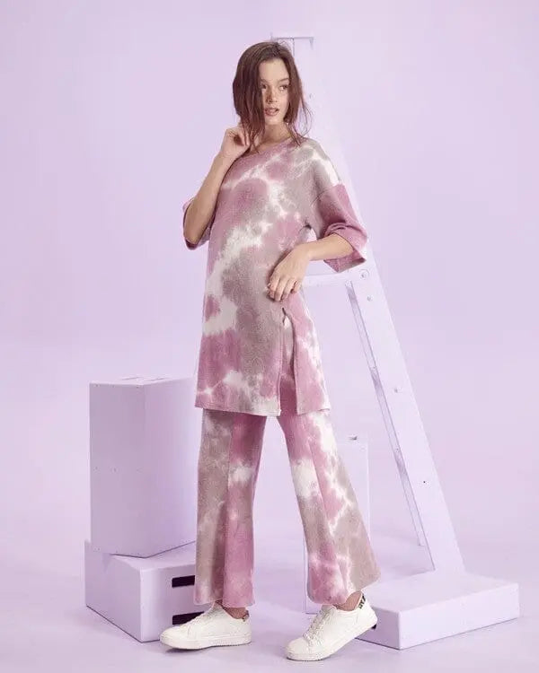 Jade By Jane Brushed Rib Tie Dye Set tie dye lounge set Jade By Jane MAUVE S