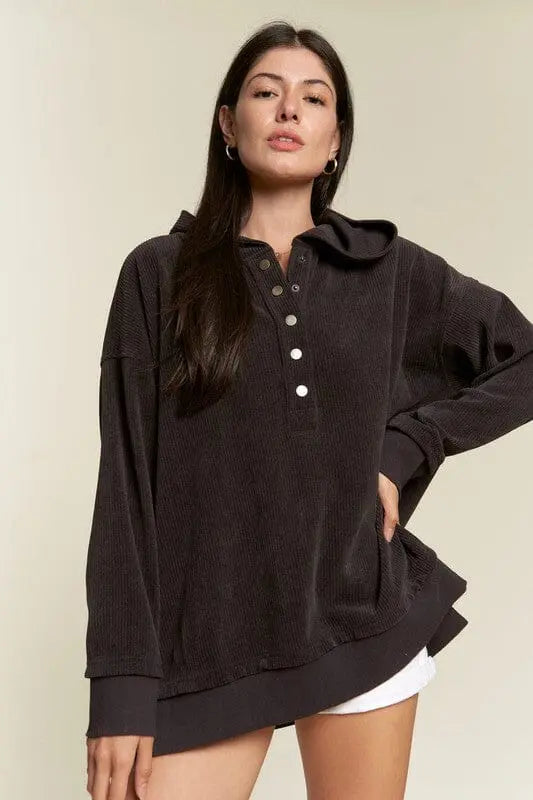 Jade By Jane Chenille Ribbed Hooded Sweatshirt chenille ribbed hoodie Jade By Jane CHARCOAL S